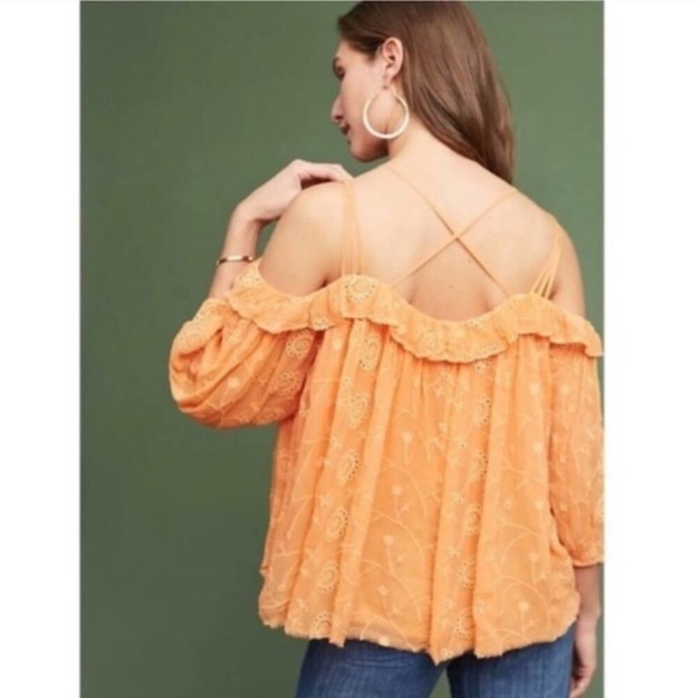 Anthropologie Floreat Orange Floral Off The Shoulder Strappy Blouse Size Small